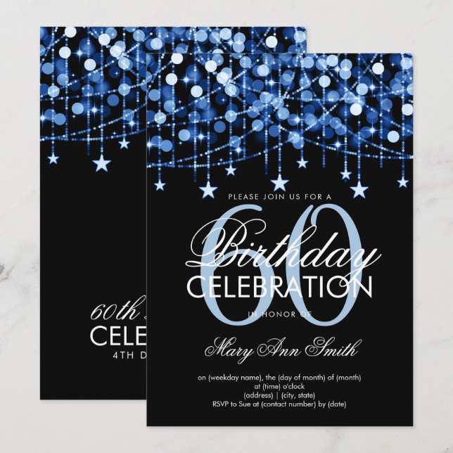 Invitation Bleu N'Importe Quel Âge Anniversaire Chaîne Lumièr (Devant / Derrière)