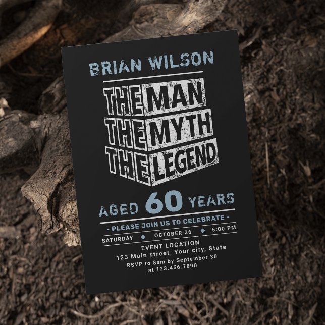 Invitation Bleu N'Importe Quel Âge L'Homme Le Mythe La Légend (Blue Any Age The Man The Myth The Legend Birthday Invitation)