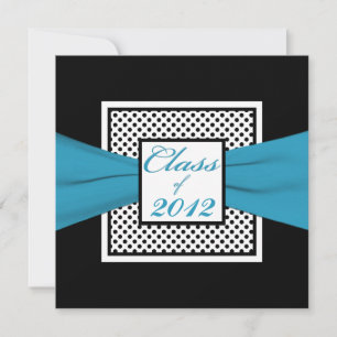 Invitation Bleu noir blanc Polka Point Photo Graduation