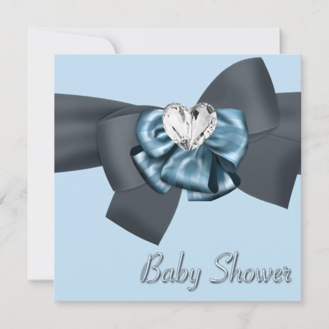Invitation Bleu noir Bow Élégant Baby shower (Devant)
