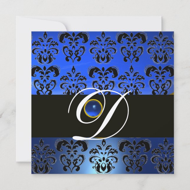 INVITATION BLEU NOIR DAMAS MONOGRAMME SAPPHIR CHAMPAGNE (Devant)