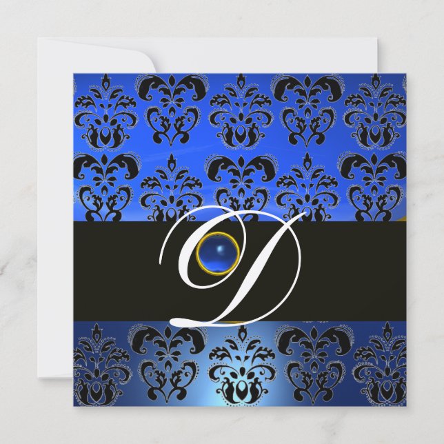 INVITATION BLEU NOIR DAMASQUE MONOGRAMME SAPPHIRE CHAMPAGNE (Devant)