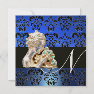 INVITATION BLEU, NOIR, DAMASSÉ BLANC MONOGRAMME DE JOAILLERIE