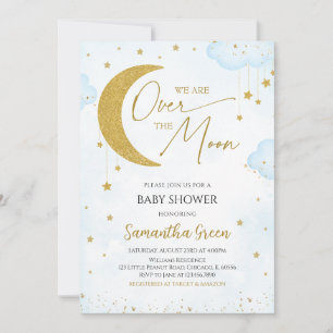 Invitation Bleu Nous sommes sur le Baby shower de la Lune