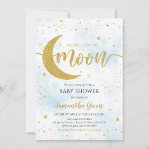 Invitation Bleu Nous sommes sur le Baby shower de la Lune