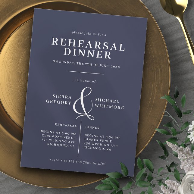 Invitation Bleu Nuit Foncé | Dîner de Répétition Élégant Clas (Créateur téléchargé)