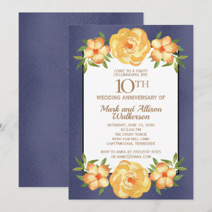 Invitation Bleu Nuit Iridescent 10ème Anniversaire de Mariage