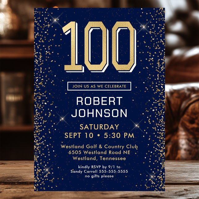 Invitation Bleu Nuit Moderne 100e Anniversaire (Créateur téléchargé)