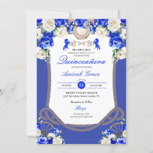 Invitation Bleu Occidental Roses Charro Cowgirl Quinceañera