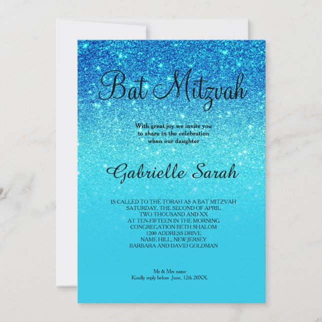 Invitation Bleu océan turquoise parties scintillant ombre élé (Devant)