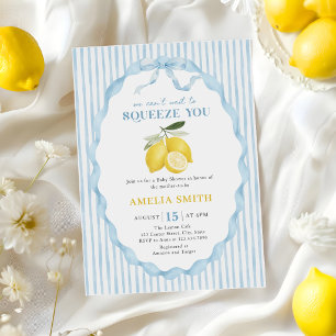 Invitation Bleu On a hâte de vous presser Baby Shower