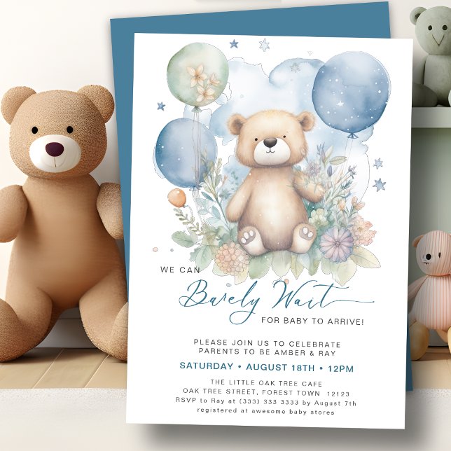 Invitation Bleu On Peut Attendre De Mignons Baby showers Garç (Créateur téléchargé)