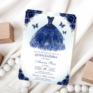 Invitation Bleu Or Argent Mis Quince Quinceañera Anniversaire
