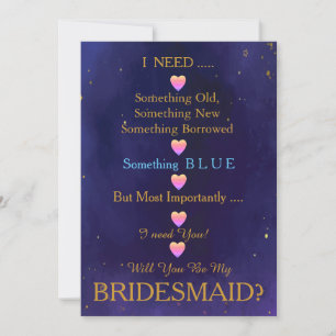 Invitation Bleu & Or avec le coeur Serez-vous ma servante d'a