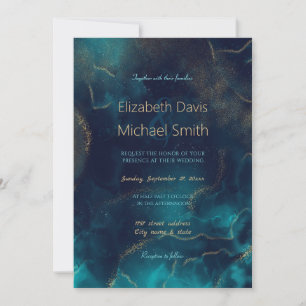 Invitation Bleu Or Encre d'alcool Art Deep Blue Sea