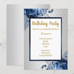 INVITATION BLEU OR FLORAL PLEIN IMPRIMER TOUTE OCCASION ANNIV