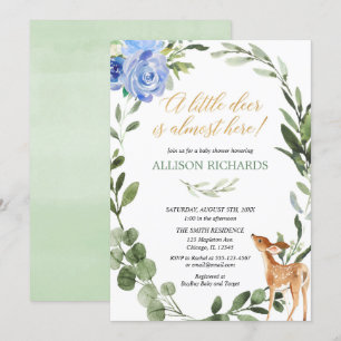 Invitation Bleu or vert petit cerf garçon baby shower