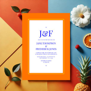Invitation Bleu, orange, jaune et rouge Mariage