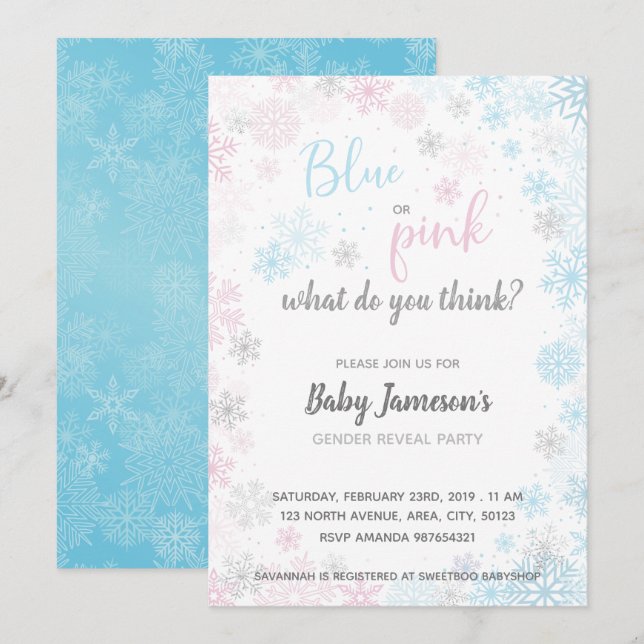 Invitation Bleu ou rose | Baby shower de révélation de genre  (Devant / Derrière)