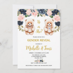 Invitation Bleu ou rose Teddy Bear Genre Revevela Party