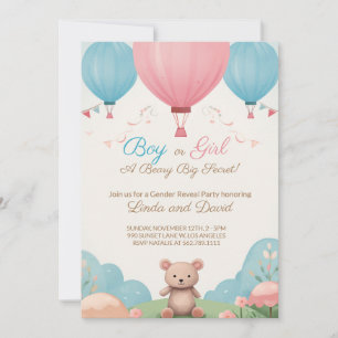 Invitation Bleu ou rose Teddy Bear Genre Revevela Party