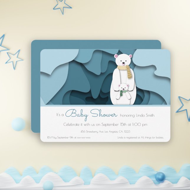 Invitation Bleu Ours polaire d'hiver Baby shower neutre (Créateur téléchargé)