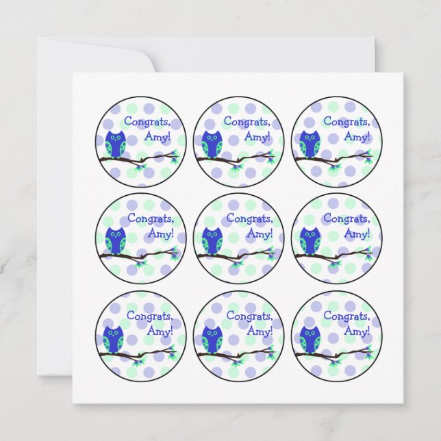 Invitation Bleu Owl Baby shower Cupcake Toppers ou favoris (Devant)