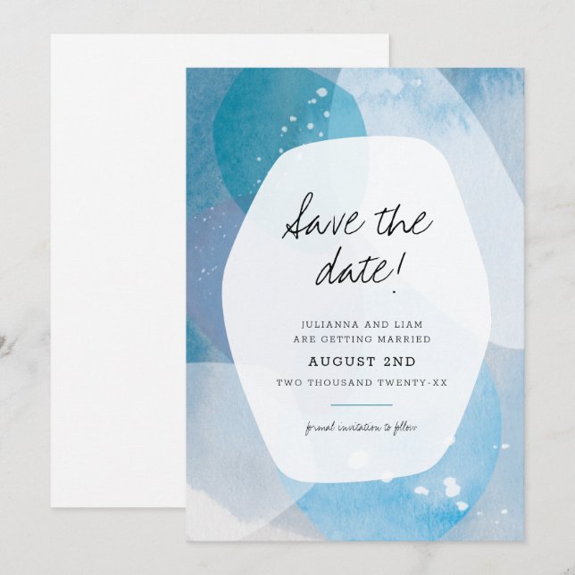 Invitation Bleu Pacifique Enregistrer la date (Devant / Derrière)