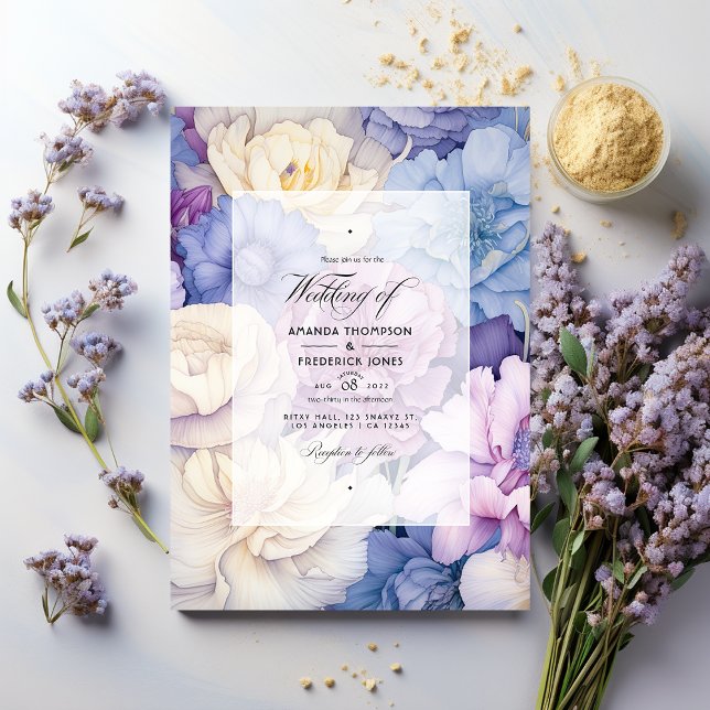Invitation Bleu pâle, crème et Mariage floral de lavande (Créateur téléchargé)