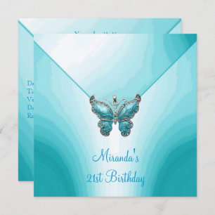 Invitation Bleu papillon Blanc Abstrait 21e anniversaire