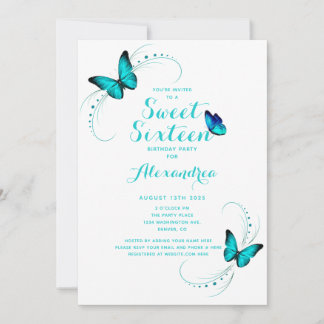 Invitation Bleu papillon doux 16 Seize Anniversaire