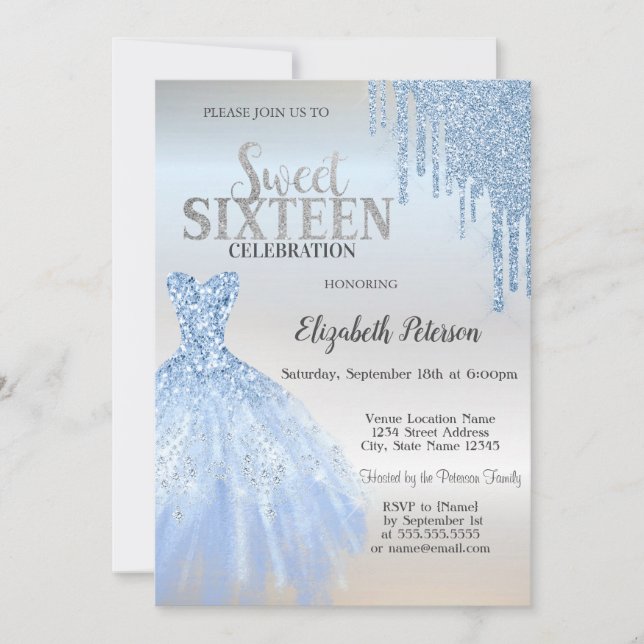 Invitation Bleu Parties scintillant, Robe Bleue Silver Sweet  (Devant)