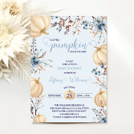 Invitation Bleu Pastel Aquarelle Citrouille automne fleurs sa