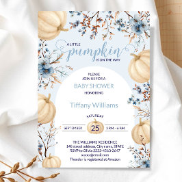 Invitation Bleu Pastel Aquarelle Citrouille automne fleurs sa