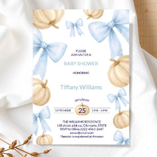 Invitation Bleu Pastel Aquarelle ruban Citrouille arc