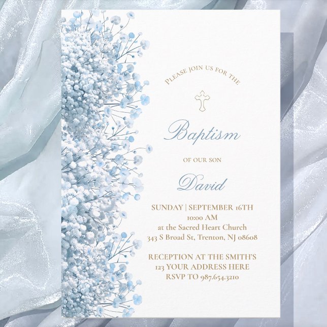 Invitation bleu pastel Baby's Breath baby boy Baptême (Créateur téléchargé)