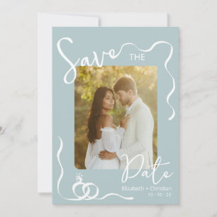 Invitation Bleu Pastel Fantaisiste Romantique Photo Date de M