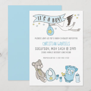 Invitation Bleu personnalisable C'est un Bo Baby shower Invit
