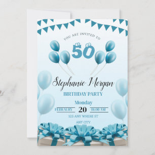 Invitation Bleu personnalisé Moderne 50e fête d'anniversaire