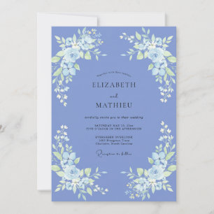 Invitation Bleu Pervenche Sérénité Printemps Mariage Botaniqu