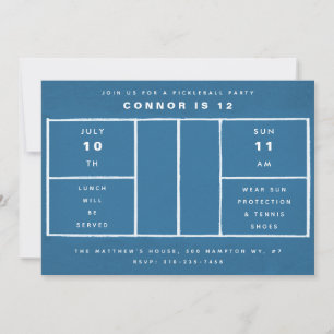 Invitation Bleu Pickleball fête d'anniversaire