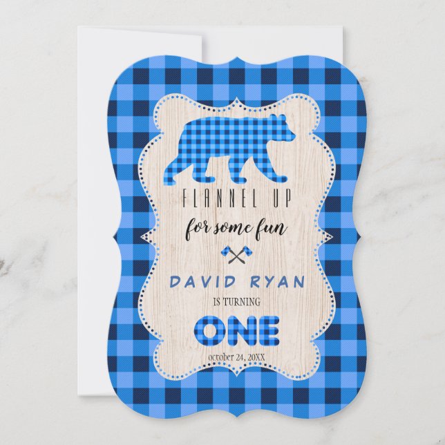 Invitation Bleu Plaid Flannel Up Lumberjack Premier anniversa (Devant)