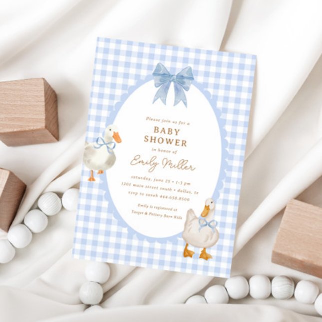Invitation Bleu Plaid Goose Duck Coquette Baby shower (Créateur téléchargé)