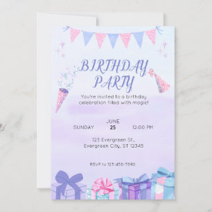 Invitation Bleu pourpre Anniversaire Bash