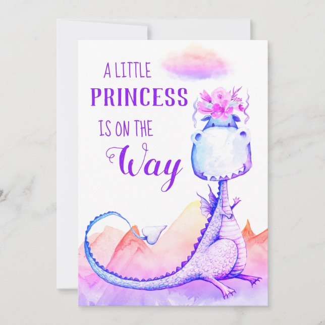 Invitation *~* Bleu pourpre Dragon Bébé Fille Douche Invitati (Devant)