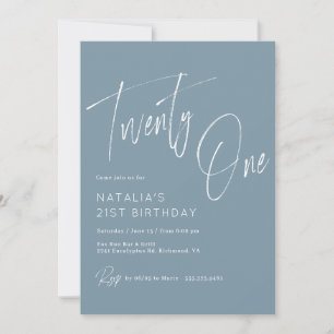 Invitation Bleu poussiéreux   21e anniversaire de style minim