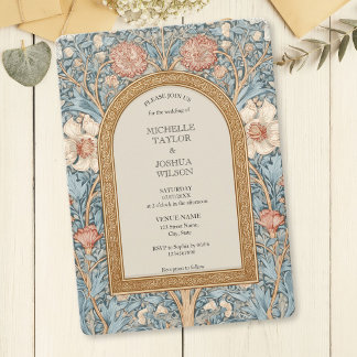 Invitation Bleu Poussiéreux Art Nouveau Vintage William Morri