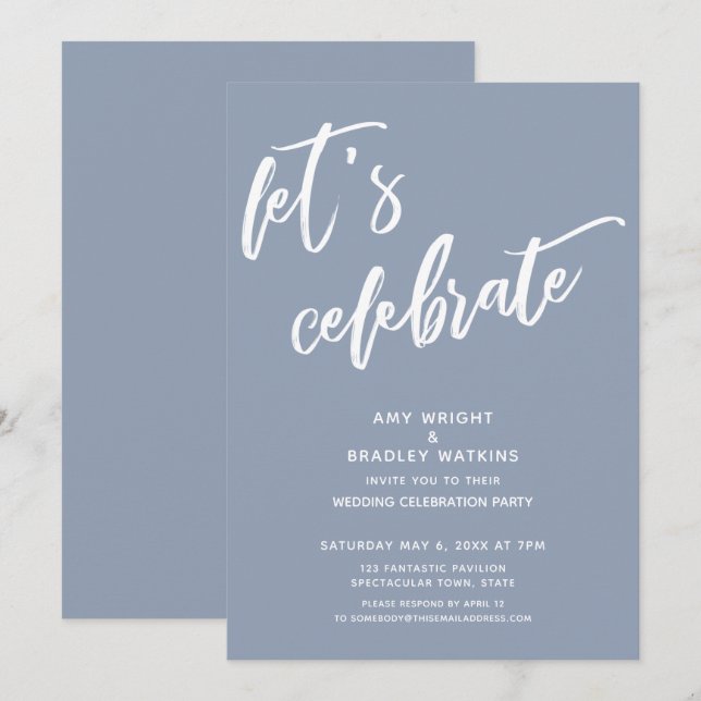 Invitation Bleu Poussiéreux Célébrons la Réception de Mariage (Devant / Derrière)