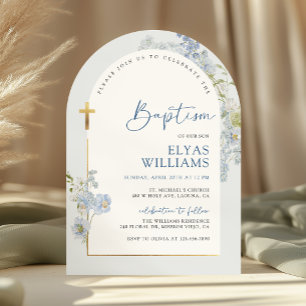 Invitation Bleu Poussiéreux Delphinium Floral Garçon Baptême 