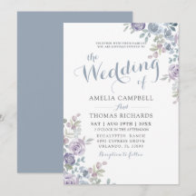 Bleu Poussiéreux Élégant Fleurs Aquarelle Mariage